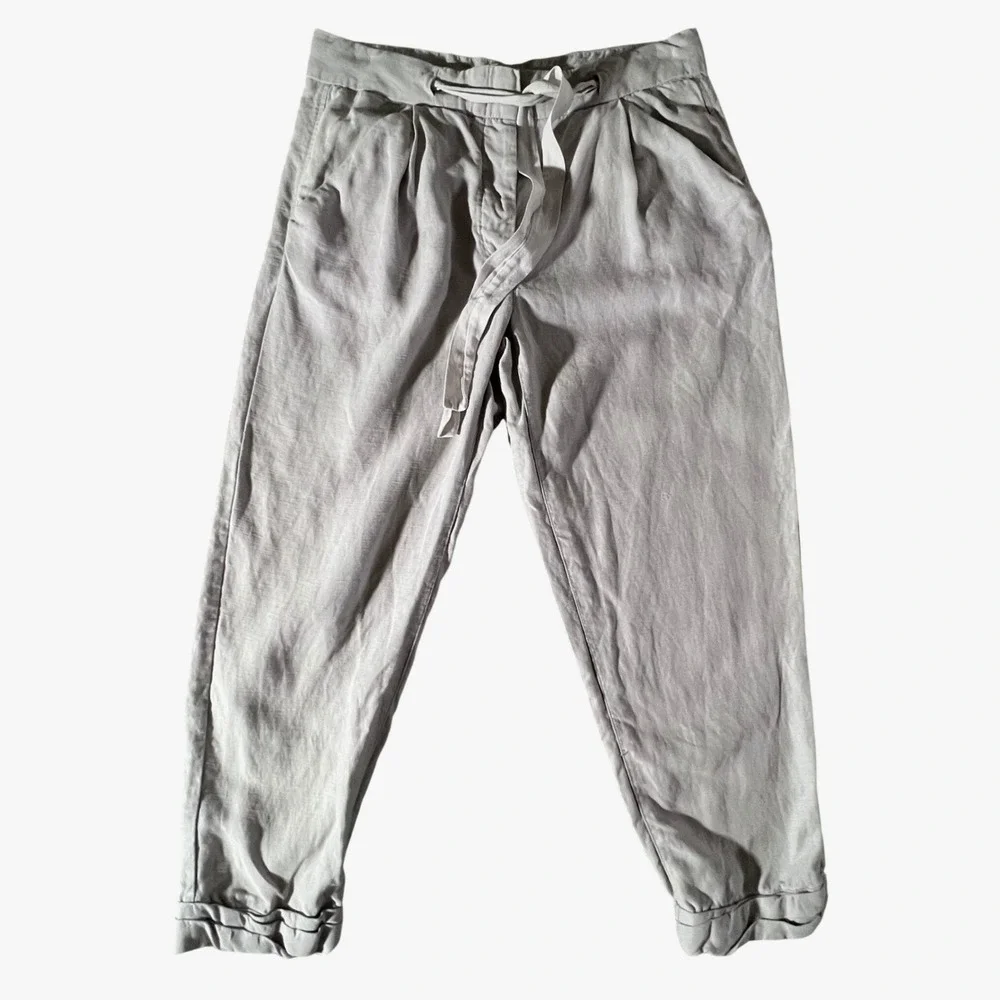 Wilfred Tapered Linen Blend Pants Womens 4‎ Grey Pleated Drawstring Trousers